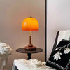 Lampe de Table Dôme Verre Ambré et Bois Sombre - Chambre Bureau Salon — Voûte