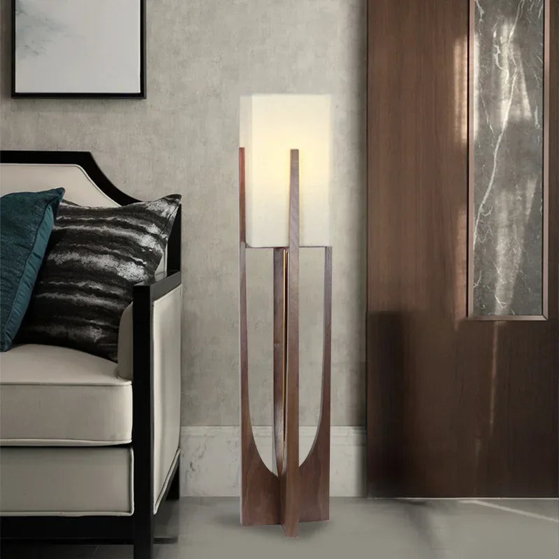 Lampadaire Géométrique Bois Naturel Minimaliste Design - Salon Bureau Chambre — Hexo