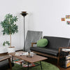 Lampadaire Tablette Métal Noir et Bois Minimaliste Design - Salon Bureau Chambre — Lumio