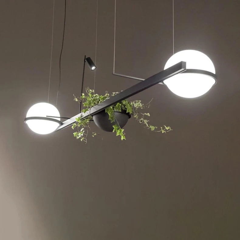 Suspension Sphère Verre Opalin et Métal Noir Mat Boule - Chambre Salon Cuisine — Celeste