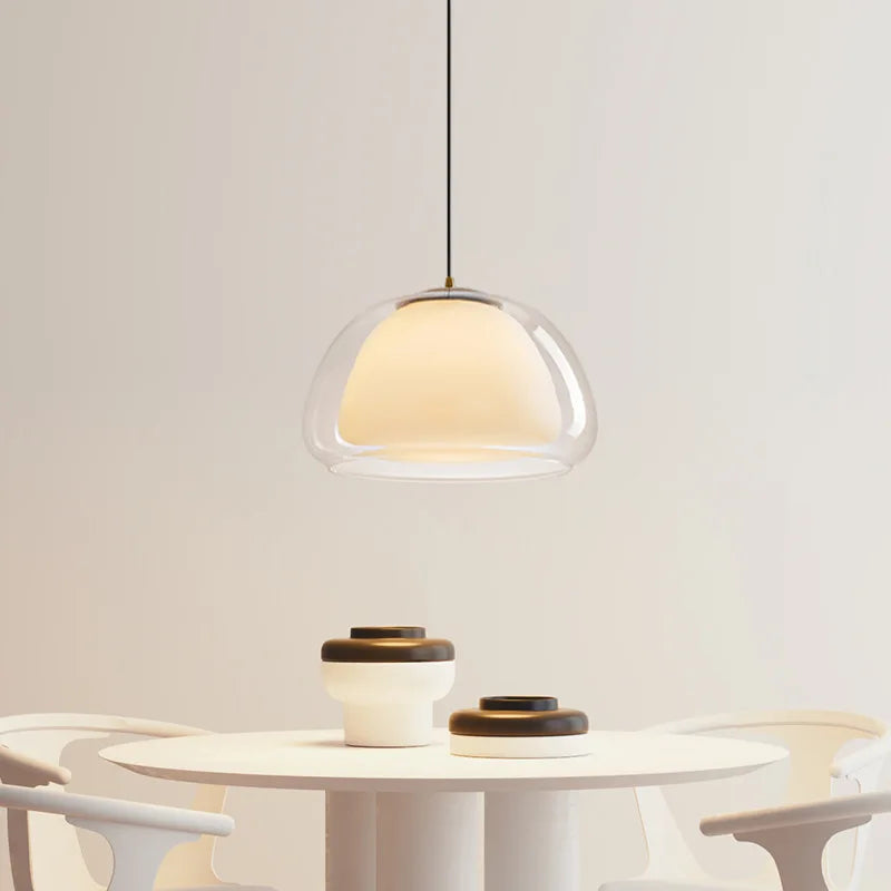 Suspension Niveaux Verre Opalin Blanc et Laiton - Chambre Salon Cuisine — Stratéo