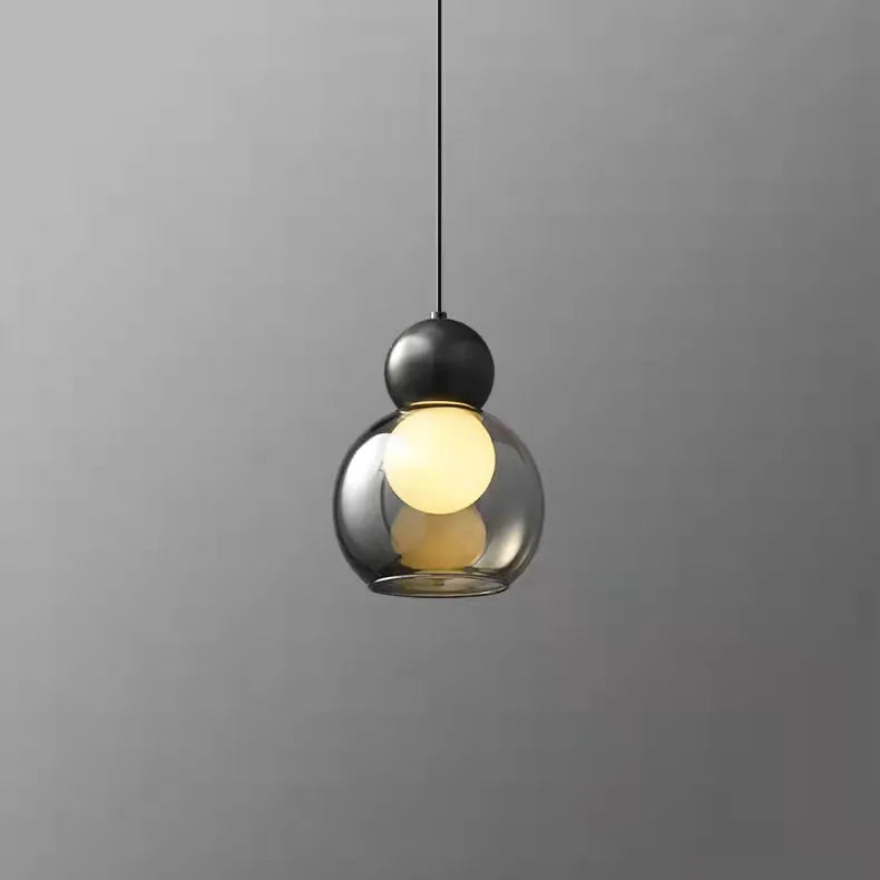Suspension Cylindre Verre Fumé et Métal Noir - Chambre Salon Cuisine — Denebola