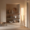 Lampadaire Cylindre Tissu Blanc et Bois Naturel - Salon Bureau Chambre — Canna