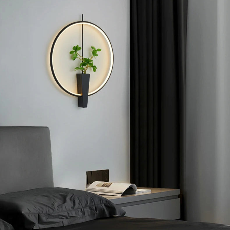 Applique Murale Anneau Métal Noir et Verre Épuré Design Moderne Noire Ronde - Chambre Salle de Bain Salon — Orbit