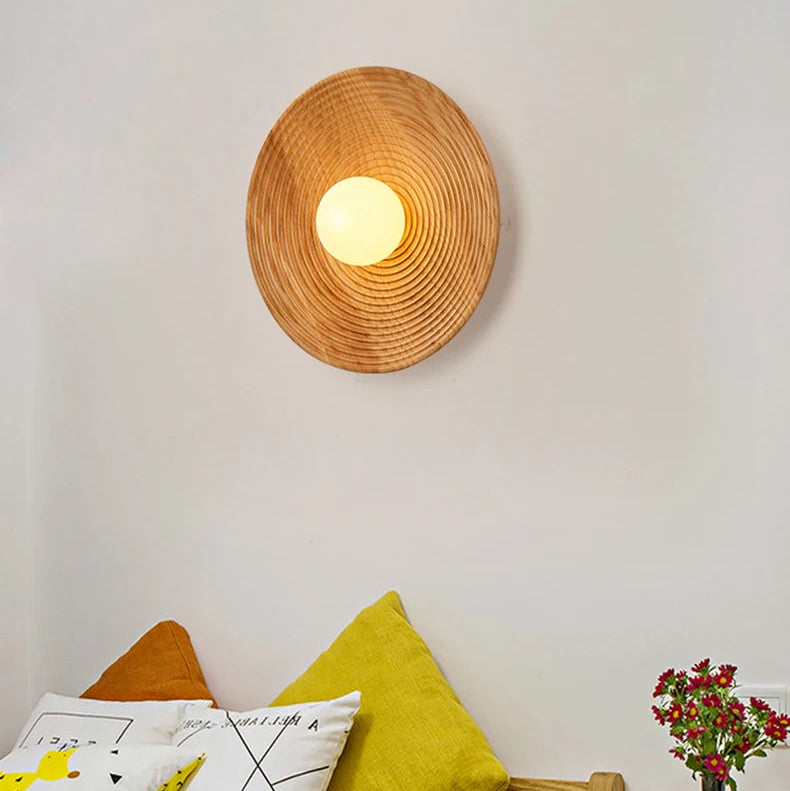 Applique Murale Bois Naturel Disque Rond Texturé Ronde - Chambre Salon Salle de Bain — Éclat