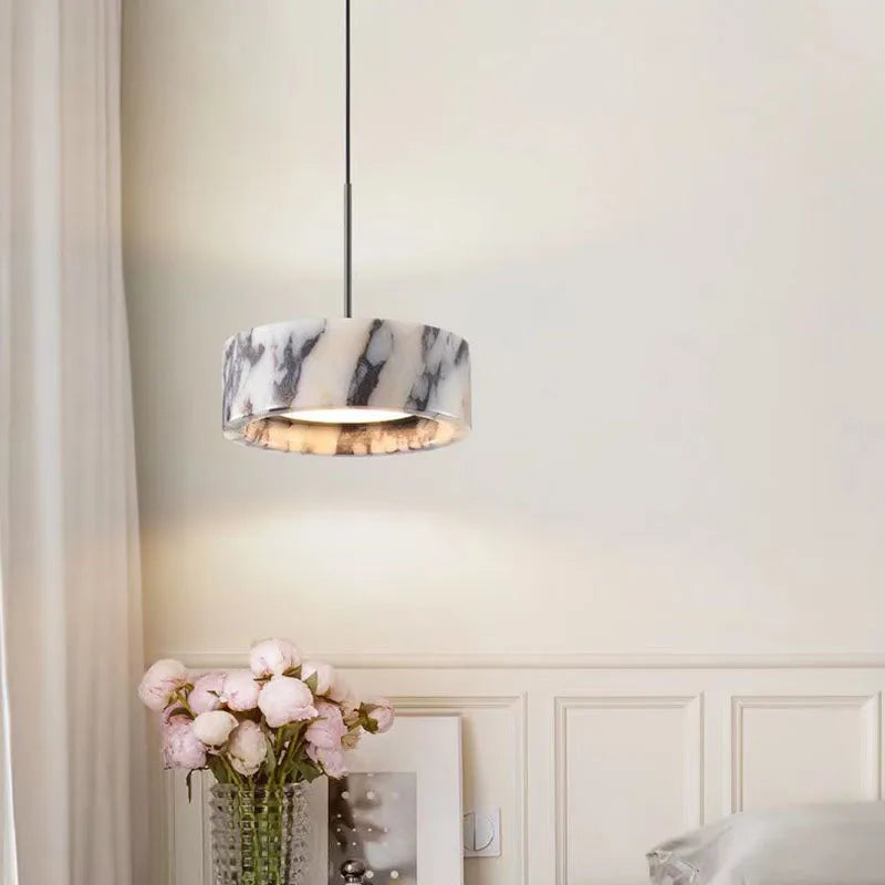 Suspension Cylindre Marbre Blanc Minimaliste Design - Chambre Salon Cuisine — Kyoto