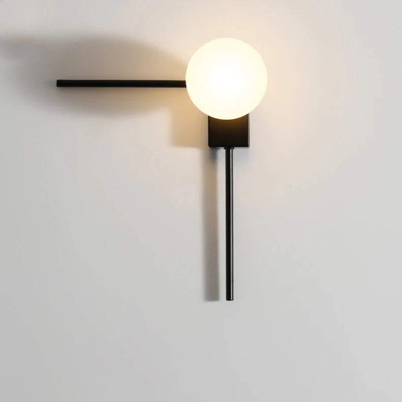 Applique Murale Sphère Verre Opalin Minimaliste Noir Mat Design Moderne - Chambre Salle de Bain Salon — Casimir