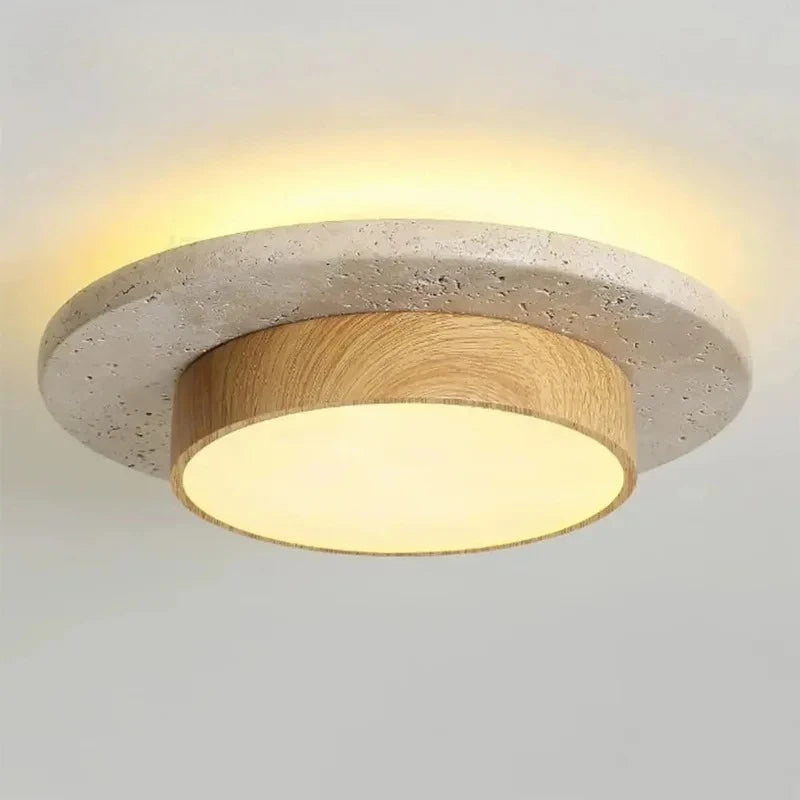 Plafonnier Béton Brut et Bois Naturel Anneau LED - Salon Cuisine Chambre — Quantum