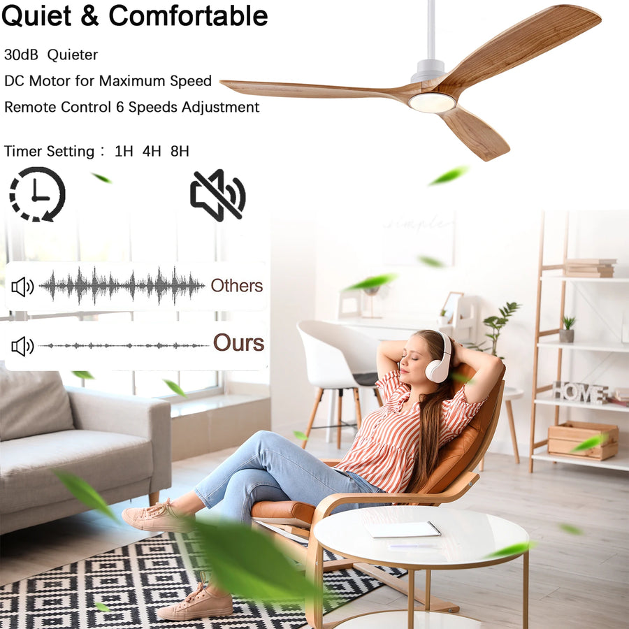 Ventilateur de Plafond Bois Naturel avec Éclairage