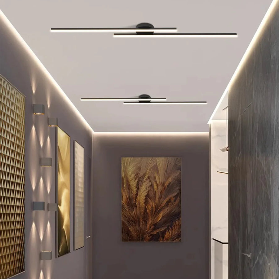 Plafonnier Linéaire Métal Noir Minimaliste Design Moderne - Salle de Bain Salon Chambre — Aase