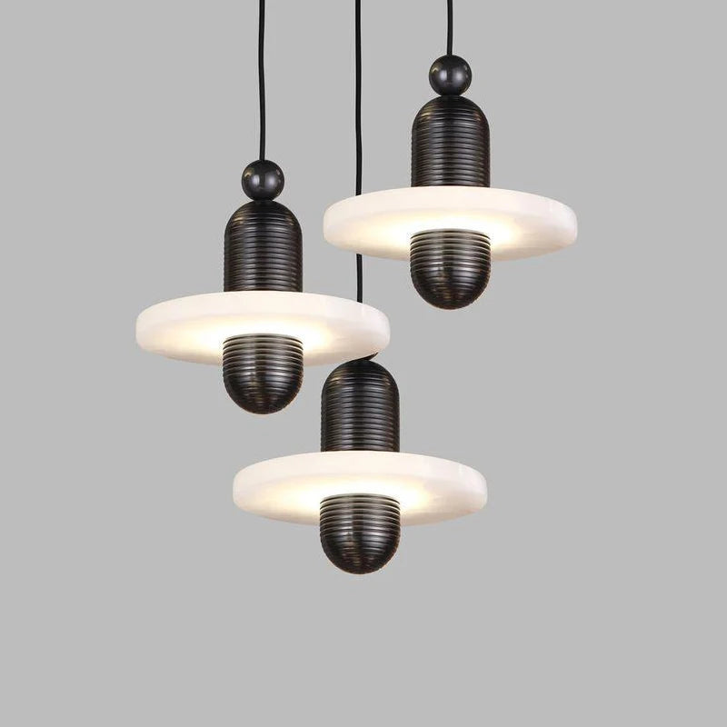 Suspension Cylindre Laiton et Marbre Blanc Art Déco - Chambre Salon Cuisine — Arabella