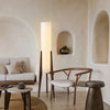 Lampadaire Cylindre Tissu Blanc et Bois Naturel - Salon Bureau Chambre — Canna