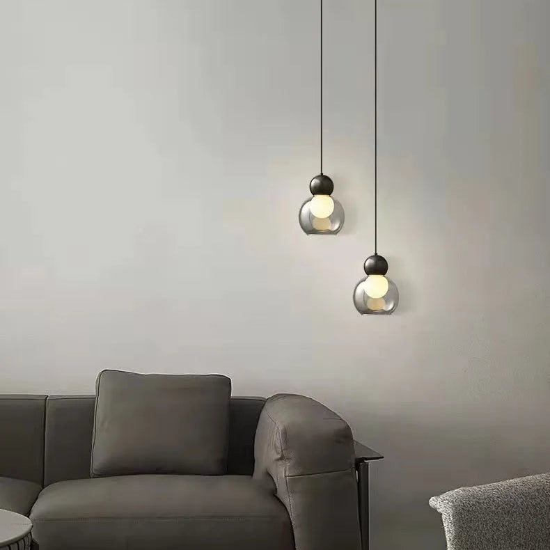 Suspension Cylindre Verre Fumé et Métal Noir - Chambre Salon Cuisine — Denebola