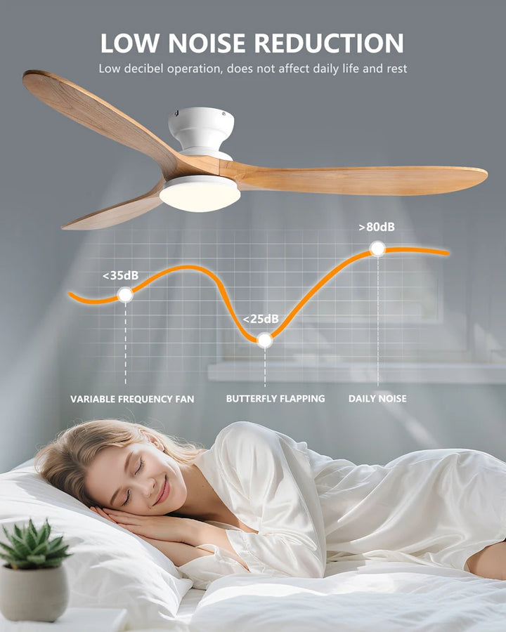 Ventilateur de Plafond Bois Massif avec Éclairage LED