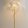 Lampadaire Plumes Blanches et Métal Doré Art Déco - Salon Bureau Chambre — Aigrette