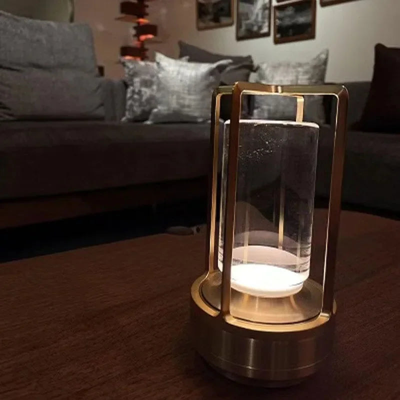 Lampe de Table Cylindre Verre Transparent et Métal Doré - Chambre Bureau Salon — Canna
