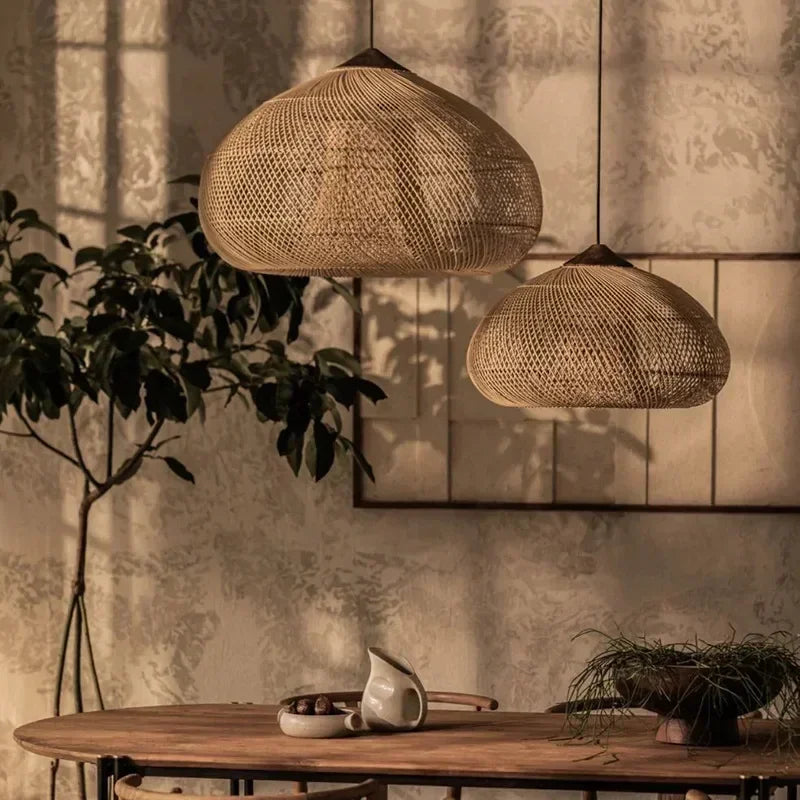 Suspension Goutte Rotin Noir et Bois Naturel - Cuisine Chambre Salon — Drops