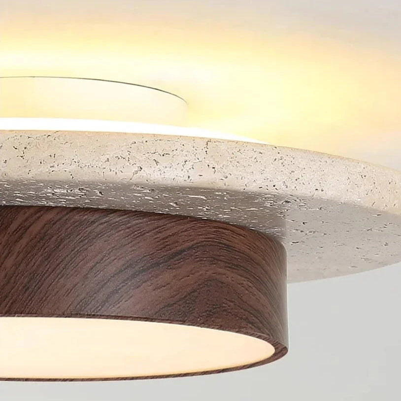 Plafonnier Béton Brut et Bois Naturel Anneau LED - Salon Cuisine Chambre — Quantum