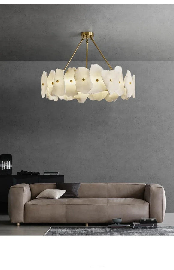Acantha Anneau Marbre Blanc et Laiton Doré