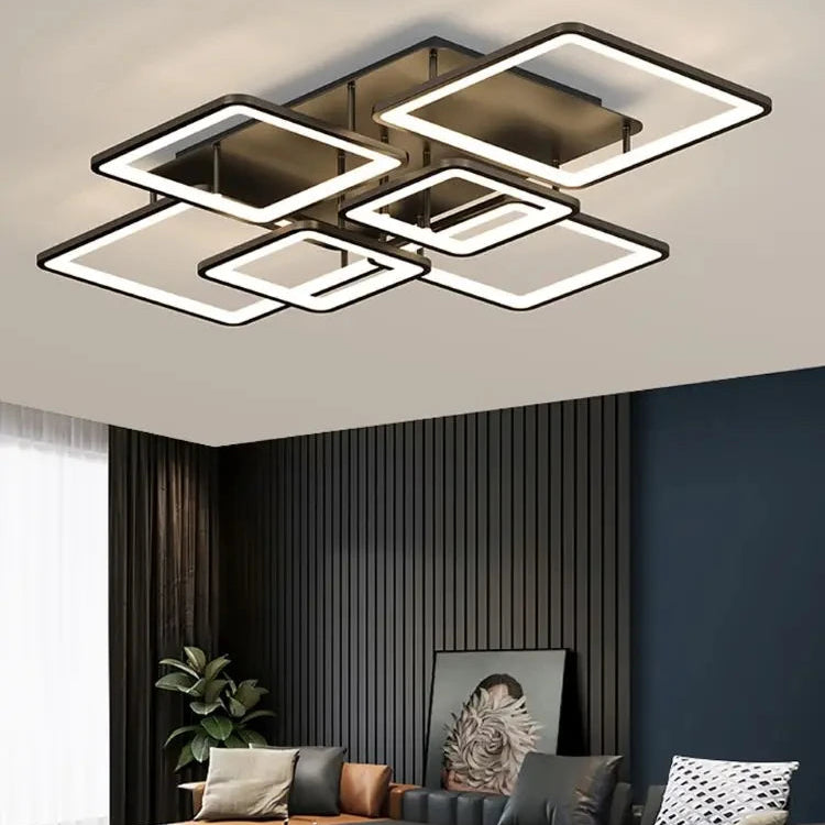 Plafonnier Géométrique Aluminium Noir Mat Minimaliste Design Moderne - Salle de Bain Salon Chambre — Hexo