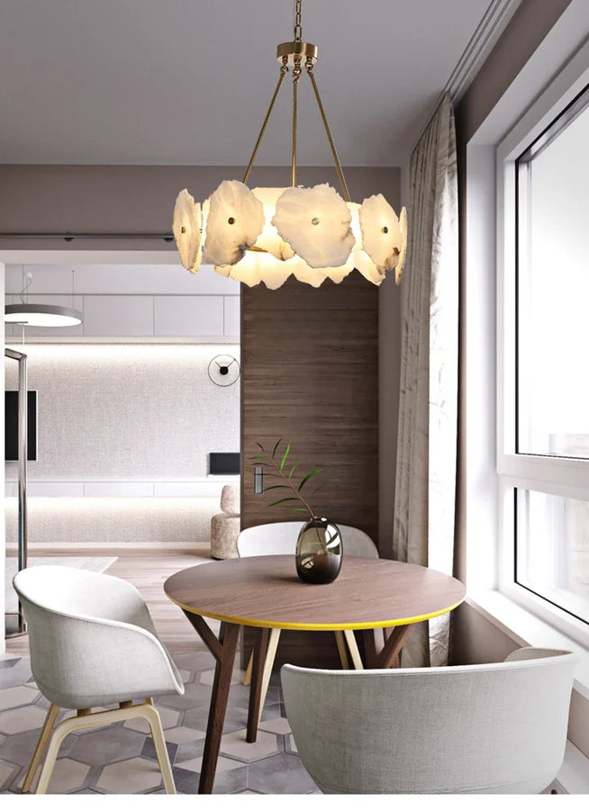 Acantha Anneau Marbre Blanc et Laiton Doré