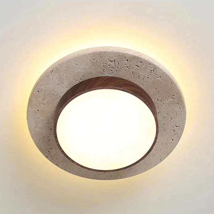 Plafonnier Béton Brut et Bois Naturel Anneau LED - Salon Cuisine Chambre — Quantum