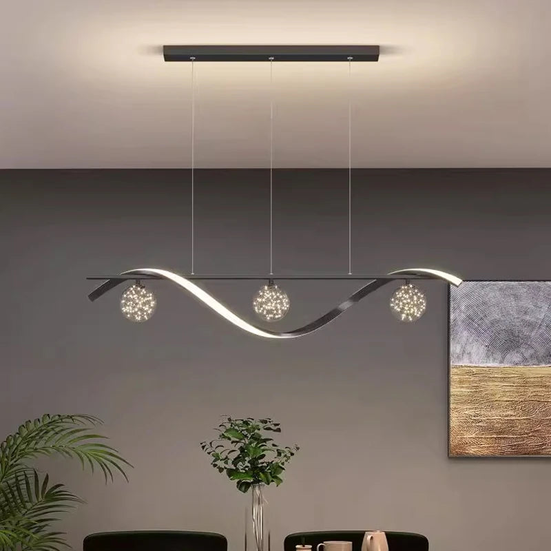 Suspension Vagues Laiton Doré et Boules Cristal - Salon Salle à Manger Chambre — Marée