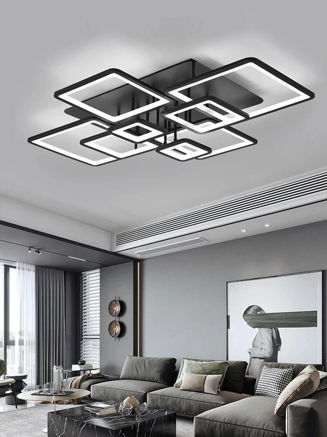 Plafonnier Géométrique Aluminium Noir Mat Minimaliste Design Moderne - Salle de Bain Salon Chambre — Hexo