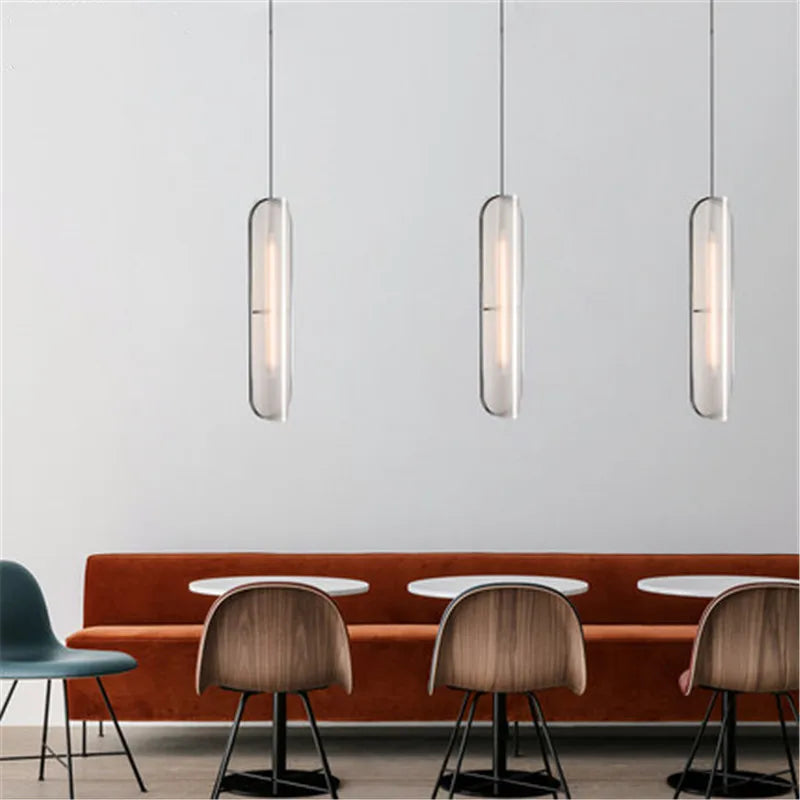 Suspension Cylindre Verre Texturé Transparent Minimaliste Design - Chambre Salon Cuisine — Fuste