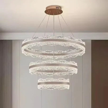 Lustre Suspension Anneaux Cristal Texturé et Métal Doré - Salon Salle à Manger — Arcus
