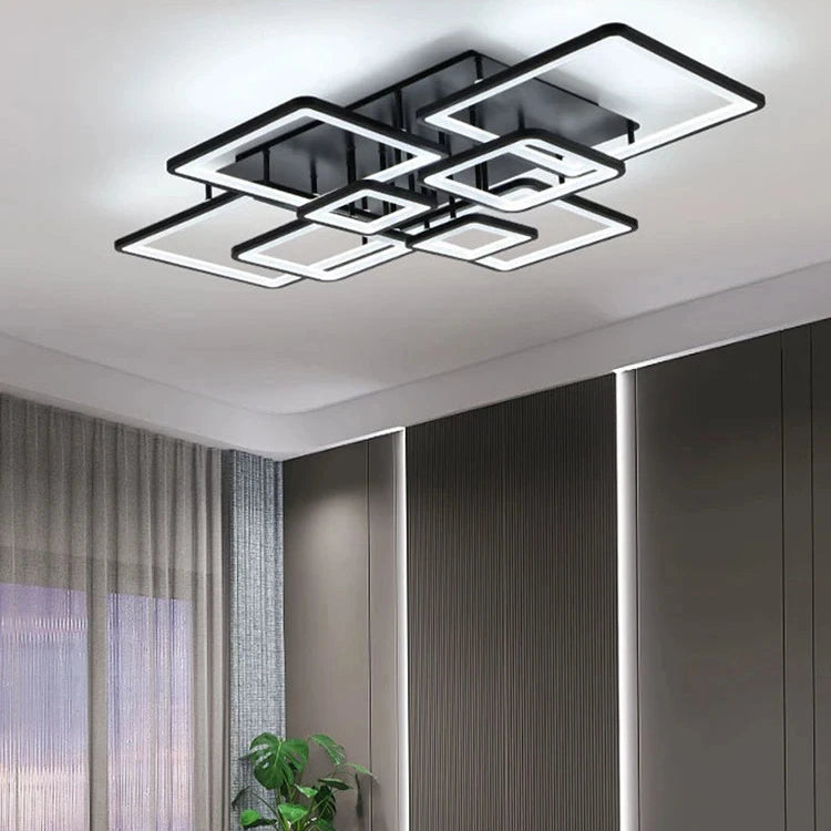 Plafonnier Géométrique Aluminium Noir Mat Minimaliste Design Moderne - Salle de Bain Salon Chambre — Hexo
