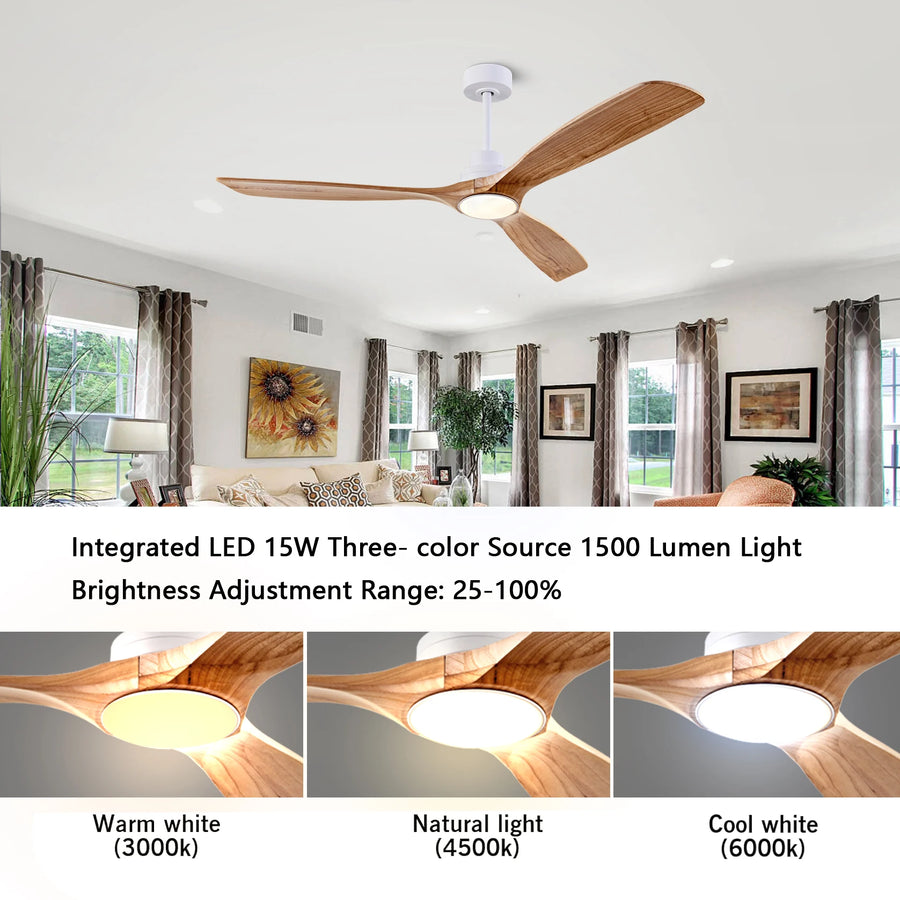 Ventilateur de Plafond Bois Naturel avec Éclairage