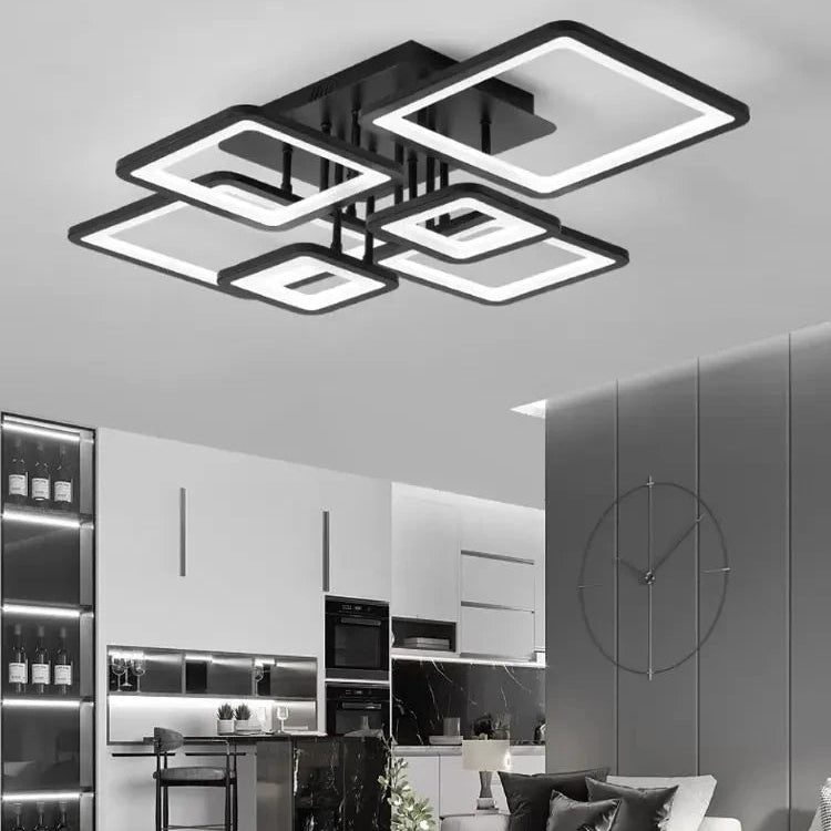 Plafonnier Géométrique Aluminium Noir Mat Minimaliste Design Moderne - Salle de Bain Salon Chambre — Hexo