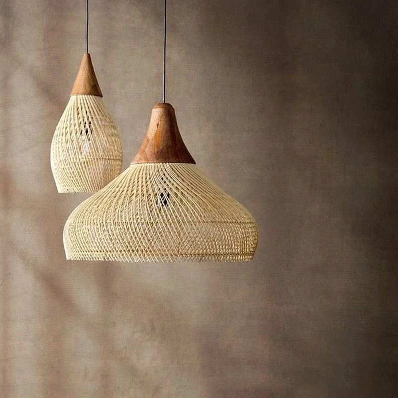 Suspension Goutte Rotin Noir et Bois Naturel - Cuisine Chambre Salon — Drops