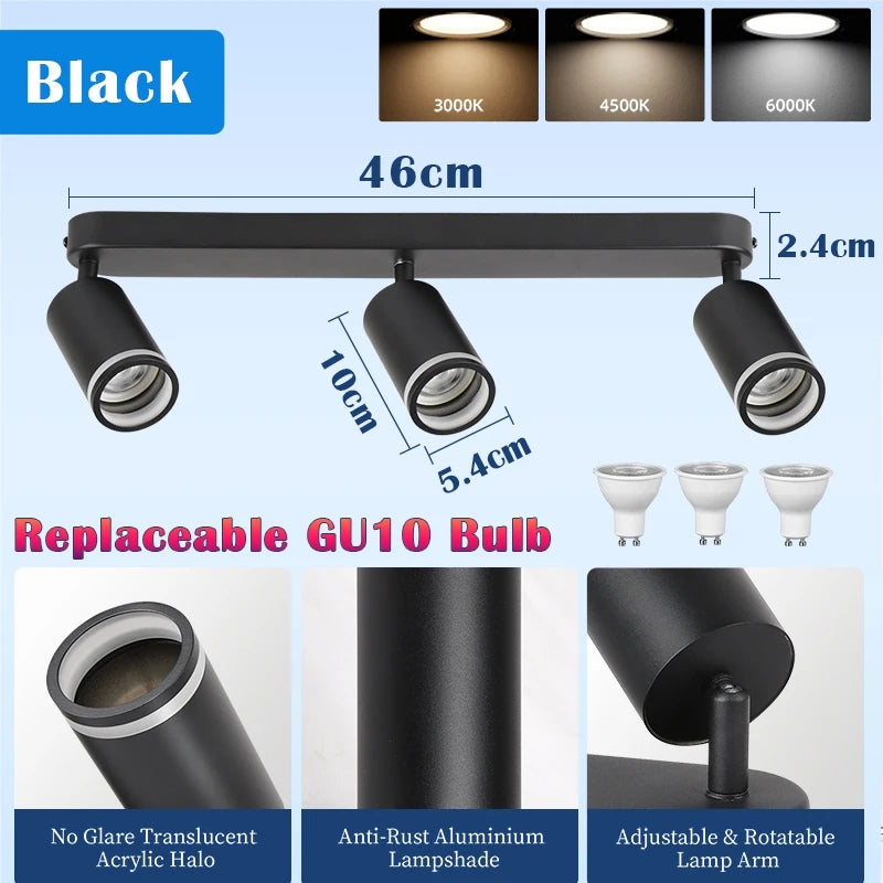 Suspension Rail Cylindres Acier Noir Mat Minimaliste Design - Chambre Salon Cuisine — Réglette