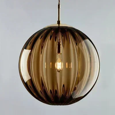 Suspension Sphère Verre Coloré et Laiton Épuré Design Boule - Cuisine Salon Salle à Manger — Mimosa