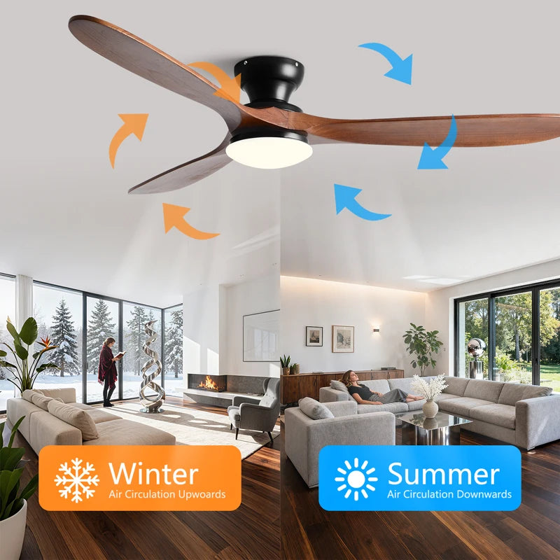 Ventilateur de Plafond Bois Massif avec Éclairage LED