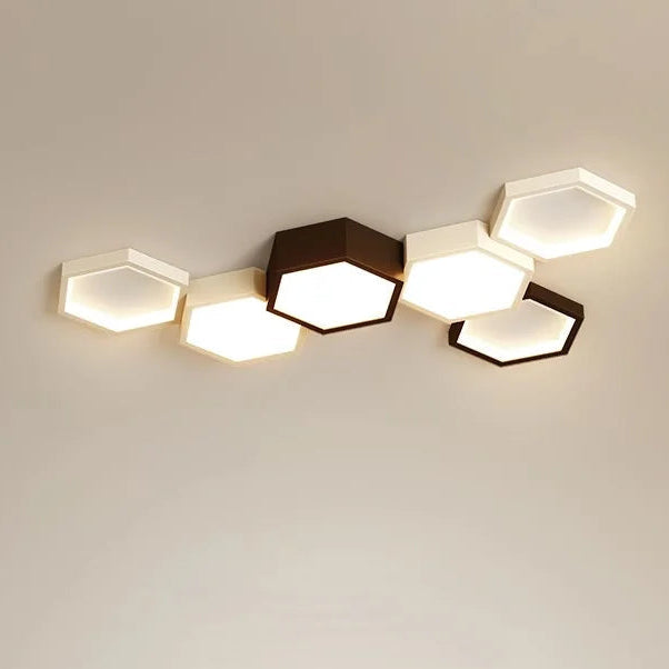 Plafonnier Hexagone Métal Noir et Blanc Minimaliste Design Moderne - Salle de Bain Salon Chambre — Presto