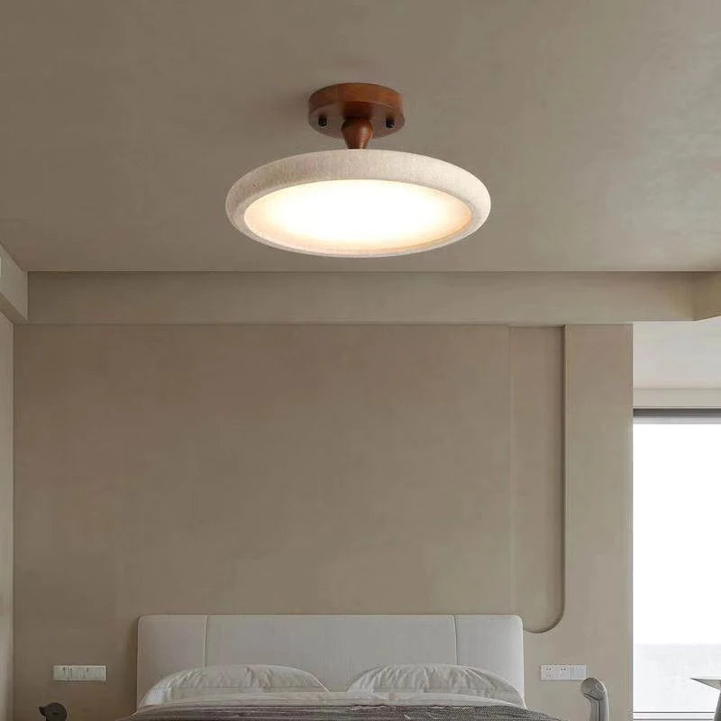 Plafonnier Anneau Bois Naturel et Métal Noir - Salon Chambre Salle à Manger — Canopus