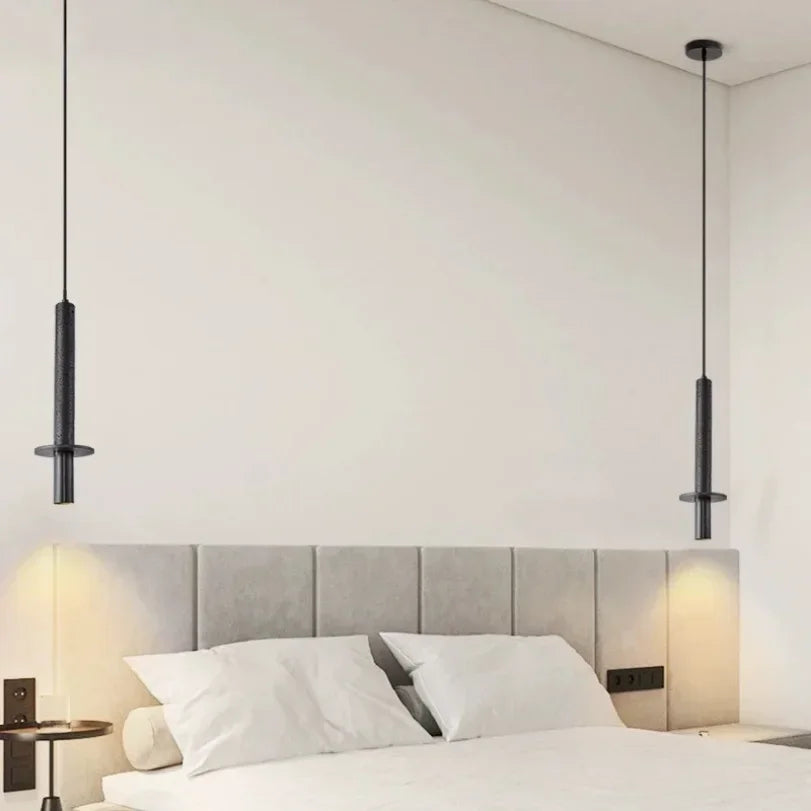 Suspension Cylindre Acier Noir Mat Minimaliste Design - Chambre Salon Cuisine — Vivace