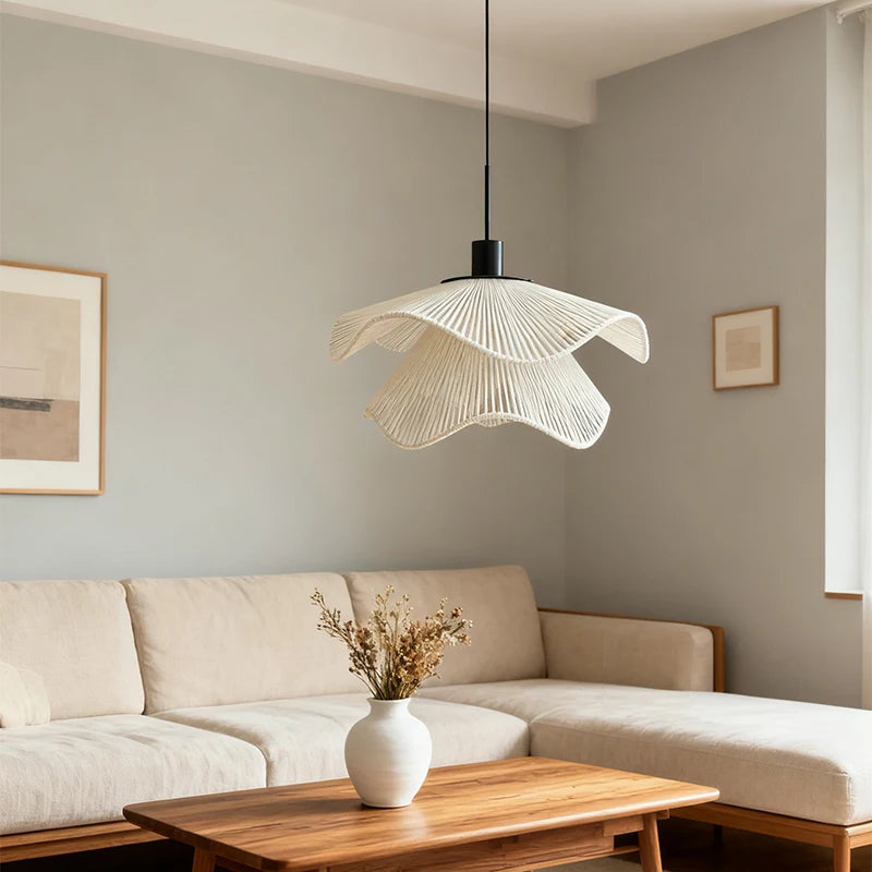Suspension Vagues Tissu Blanc Sculptural Design - Chambre Salon Cuisine — Lumio