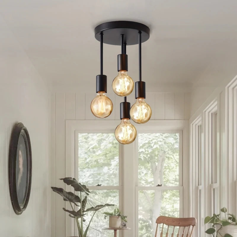Plafonnier Ampoules Verre Ambré et Métal Noir Mat - Salle de Bain Salon Chambre — Gloire