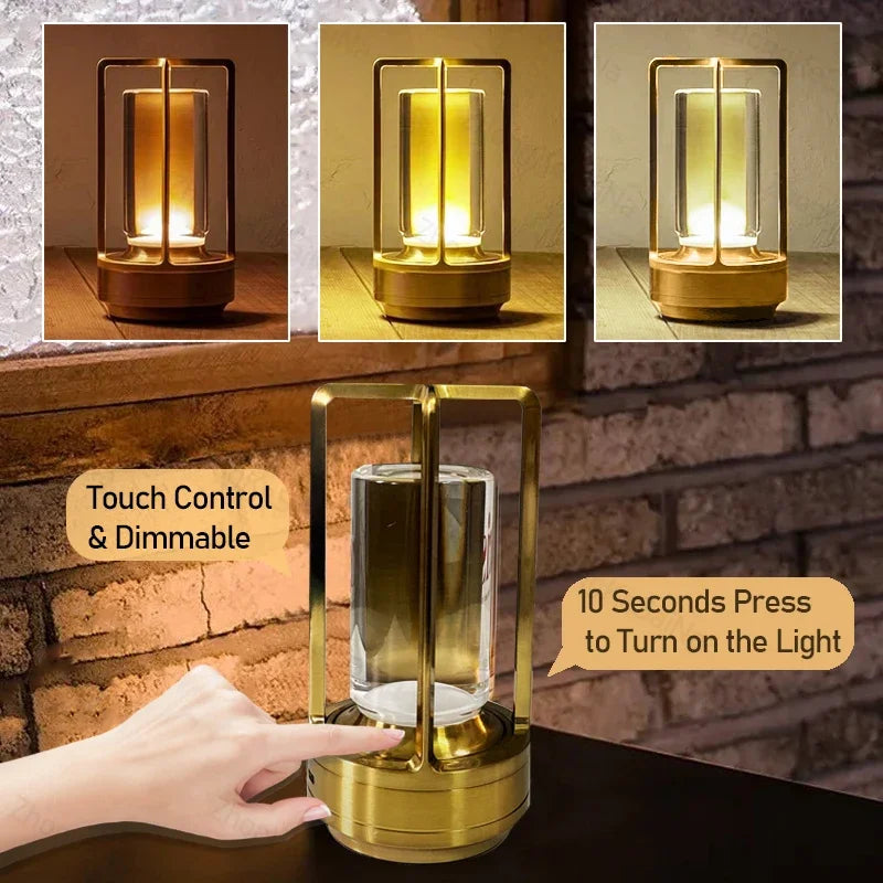 Lampe de Table Cylindre Verre Transparent et Métal Doré - Chambre Bureau Salon — Canna