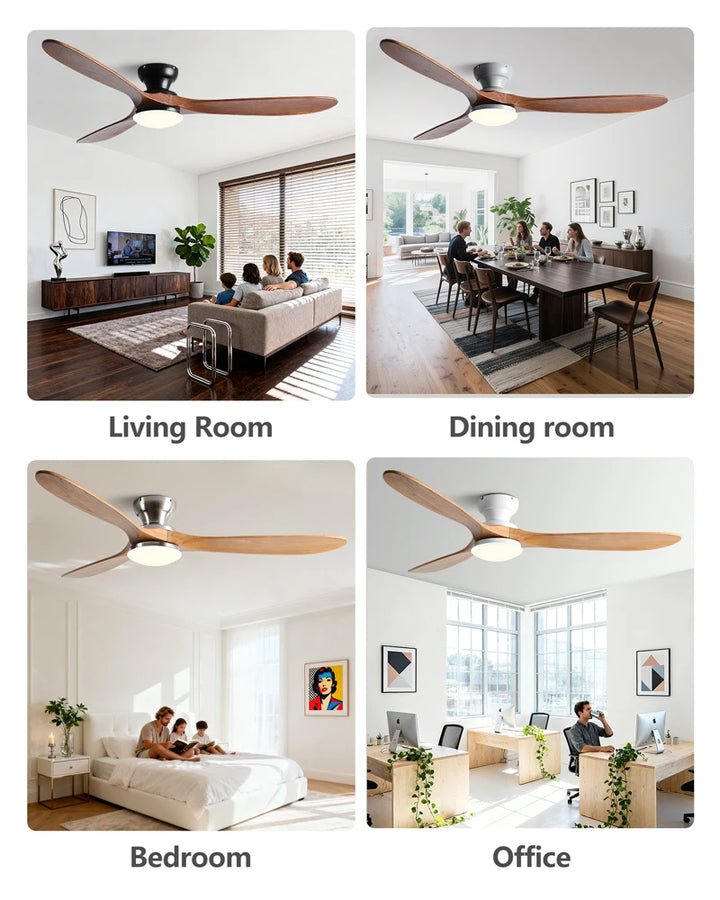 Ventilateur de Plafond Bois Massif avec Éclairage LED