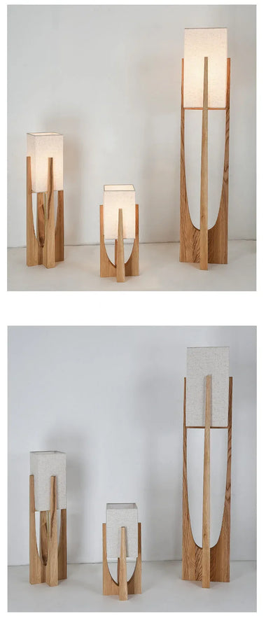 Lampadaire Géométrique Bois Naturel Minimaliste Design - Salon Bureau Chambre — Hexo
