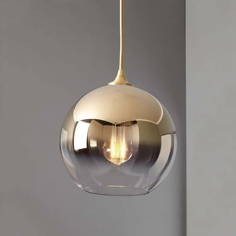 Suspension Sphère Verre Fumé et Laiton Poli Boule - Cuisine Salon Salle à Manger — Platino