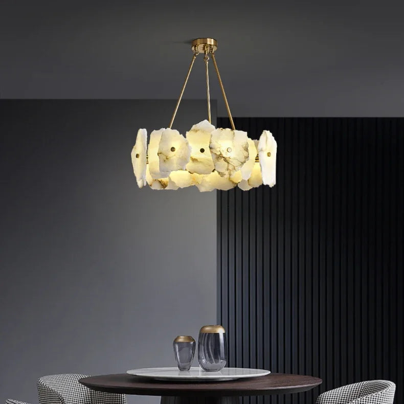 Acantha Anneau Marbre Blanc et Laiton Doré