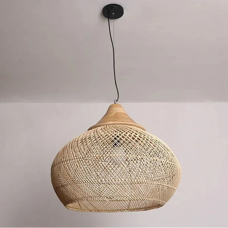 Suspension Goutte Rotin Noir et Bois Naturel - Cuisine Chambre Salon — Drops