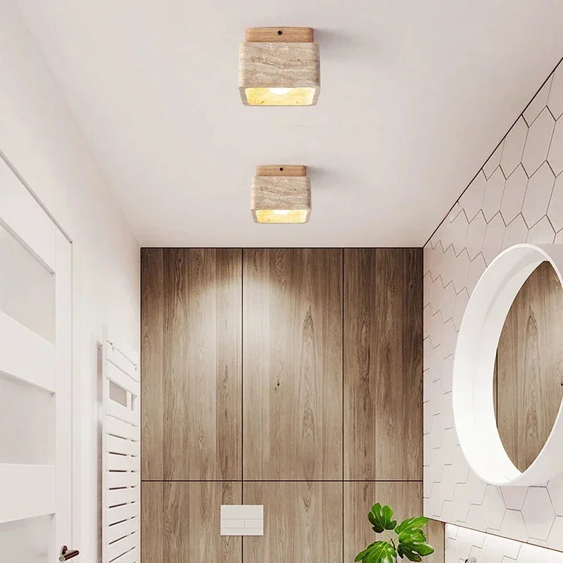 Plafonnier Cube Pierre Naturelle Minimaliste Design Moderne - Salon Chambre Salle à Manger — Luxo