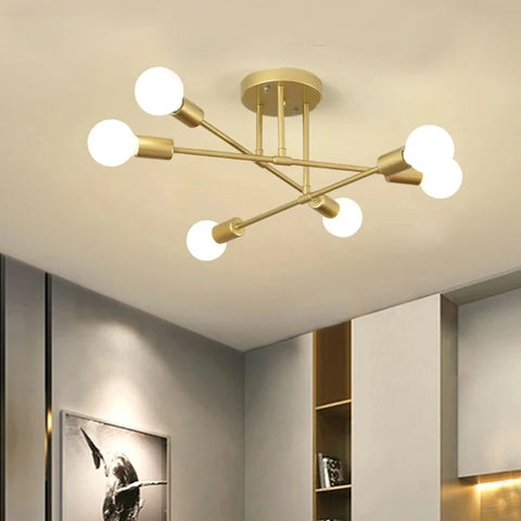 Lustre Plafonnier Bras Laiton Doré Épuré Minimaliste Design - Salon Salle à Manger — Calor